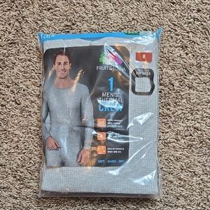 Fruit of the Loom Men's Medium Grey Thermal Crew Shirt Top Soft Warm Dry